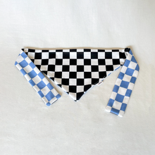 Load image into Gallery viewer, PRE-ORDER: Racing Pet Tie on Bandana - Black & Blue Checkered