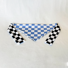 Load image into Gallery viewer, PRE-ORDER: Racing Pet Tie on Bandana - Black & Blue Checkered