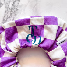 Load image into Gallery viewer, Racing Scrunchie: 'TCD' Purple Checkered