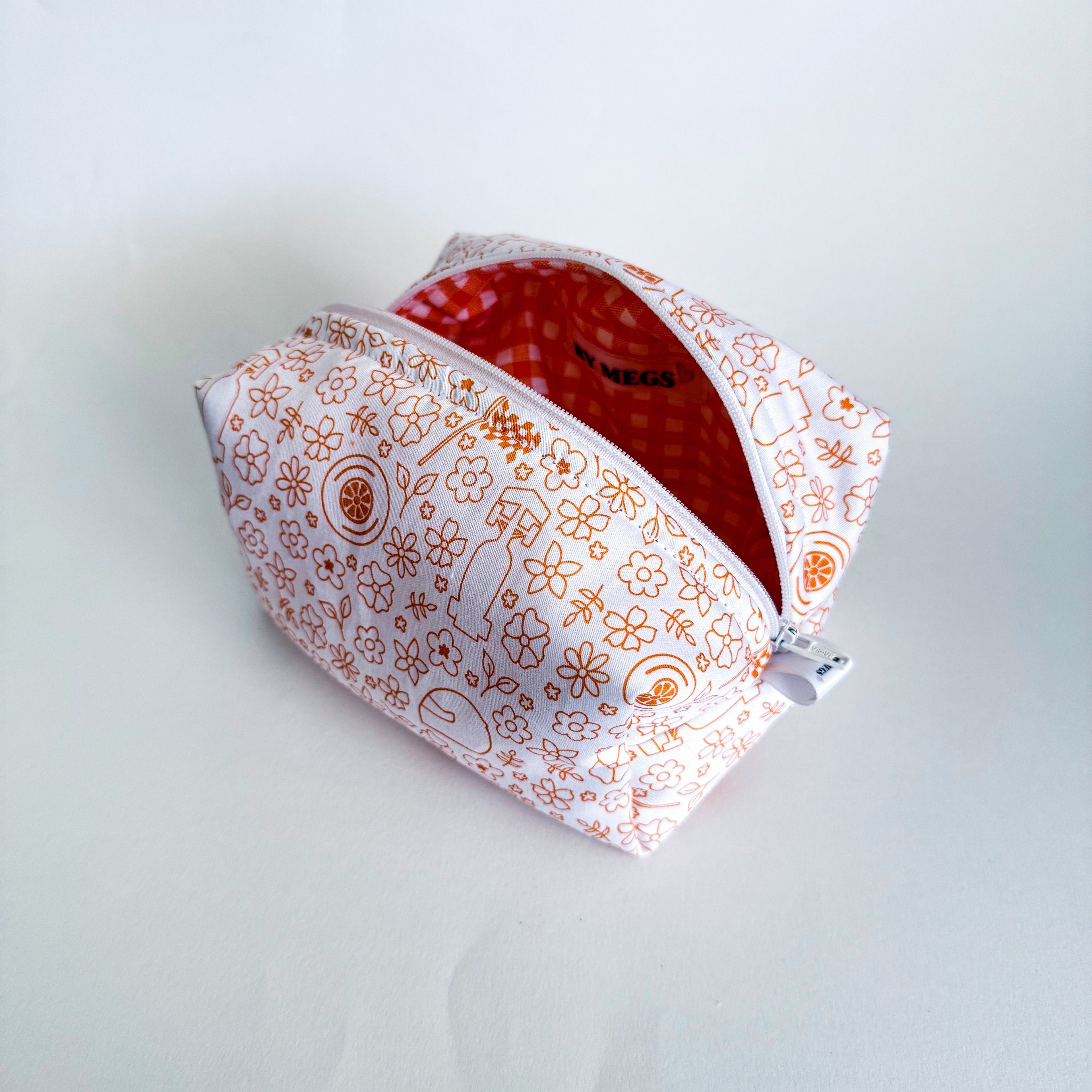 PRE-ORDER: Racing Make-up Pouch - Orange Floral Racing Icons