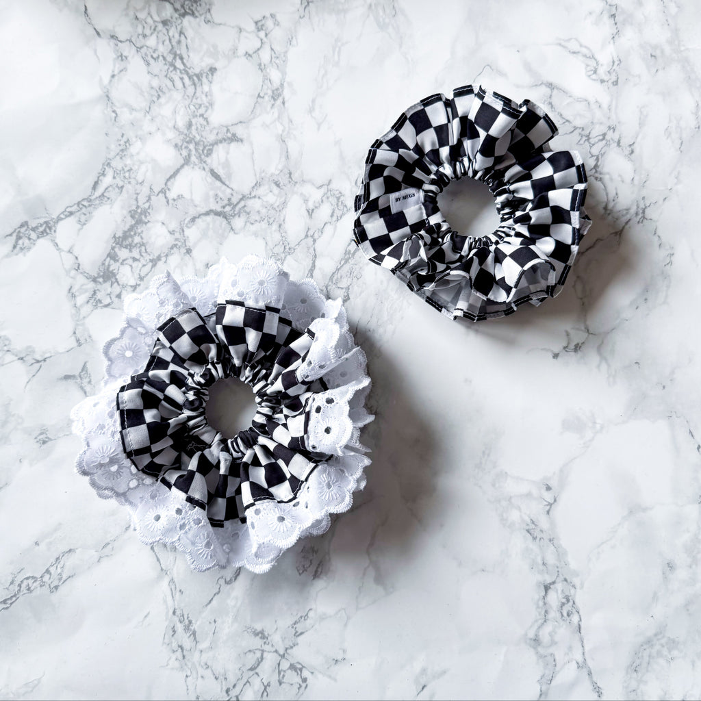 PRE-ORDER: Racing Double Layer Scrunchie: Checkered Flag