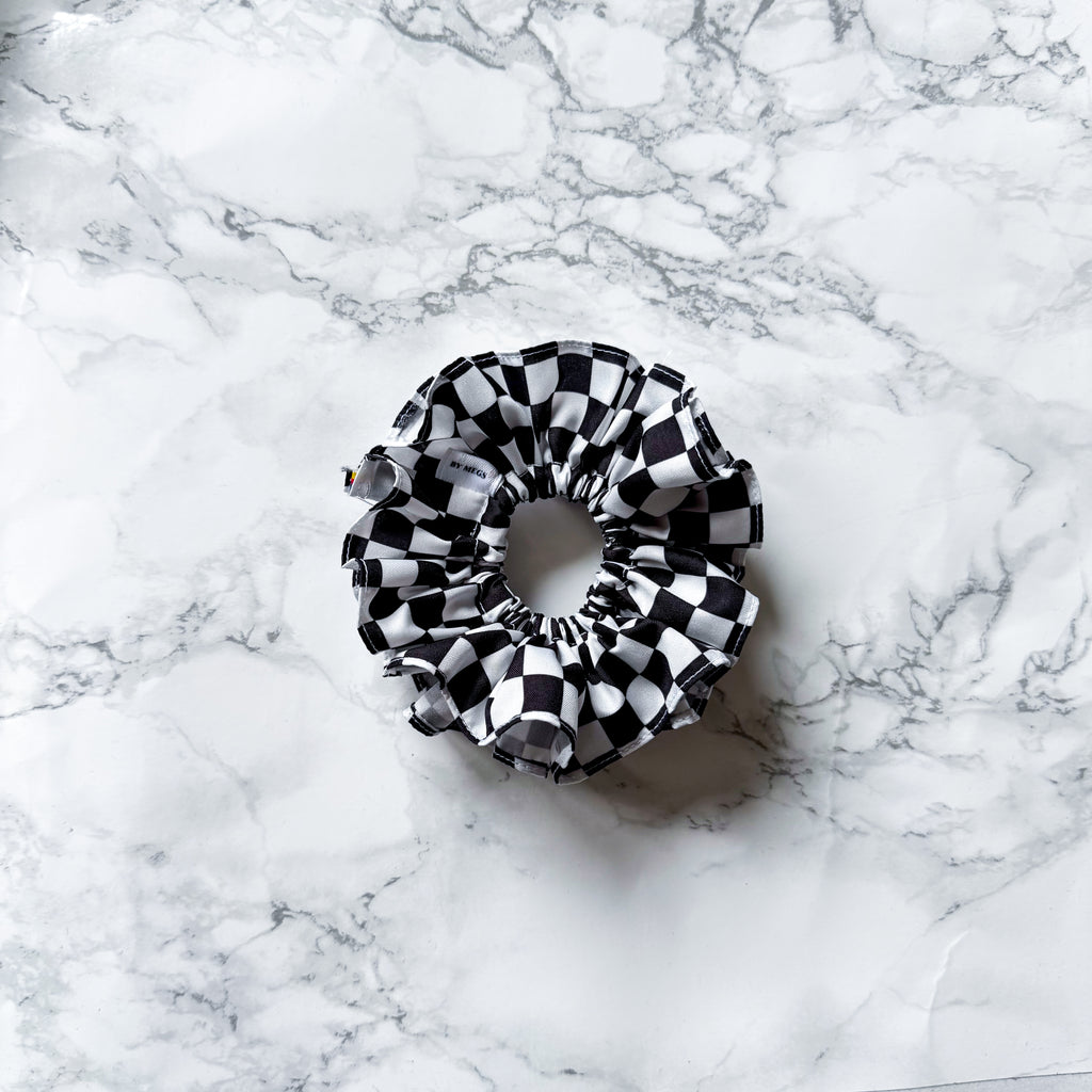 PRE-ORDER: Racing Double Layer Scrunchie: Checkered Flag