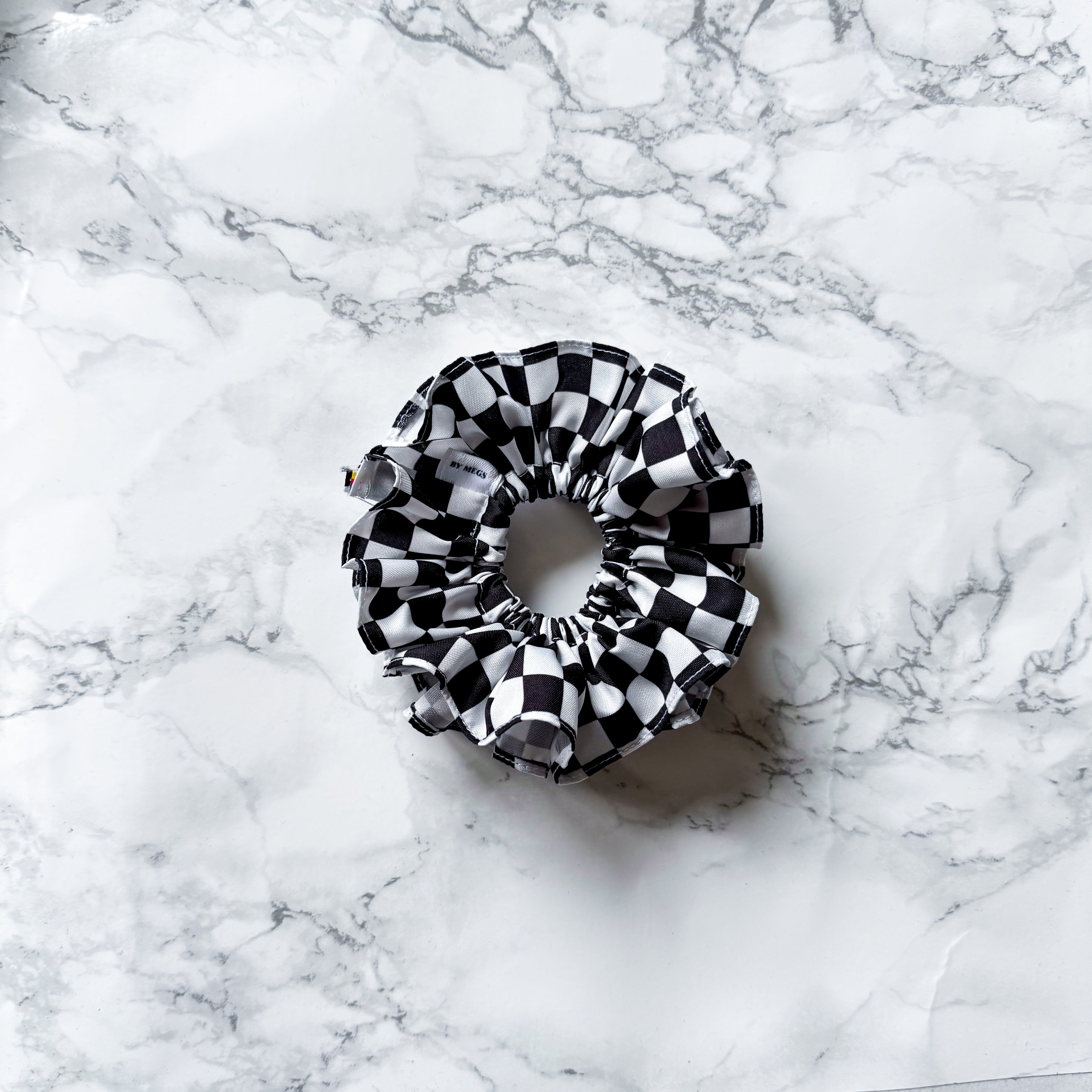 PRE-ORDER: Racing Double Layer Scrunchie: Checkered Flag