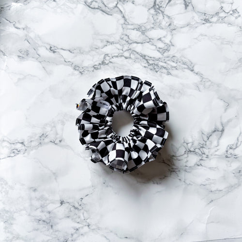 PRE-ORDER: Racing Double Layer Scrunchie: Checkered Flag
