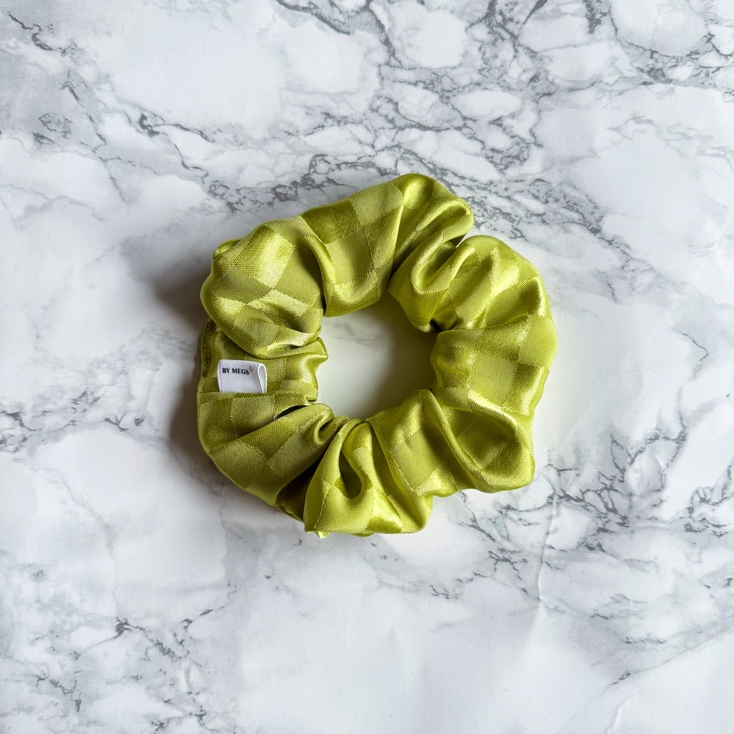 Racing Scrunchie: Checkered Flag Lime Green