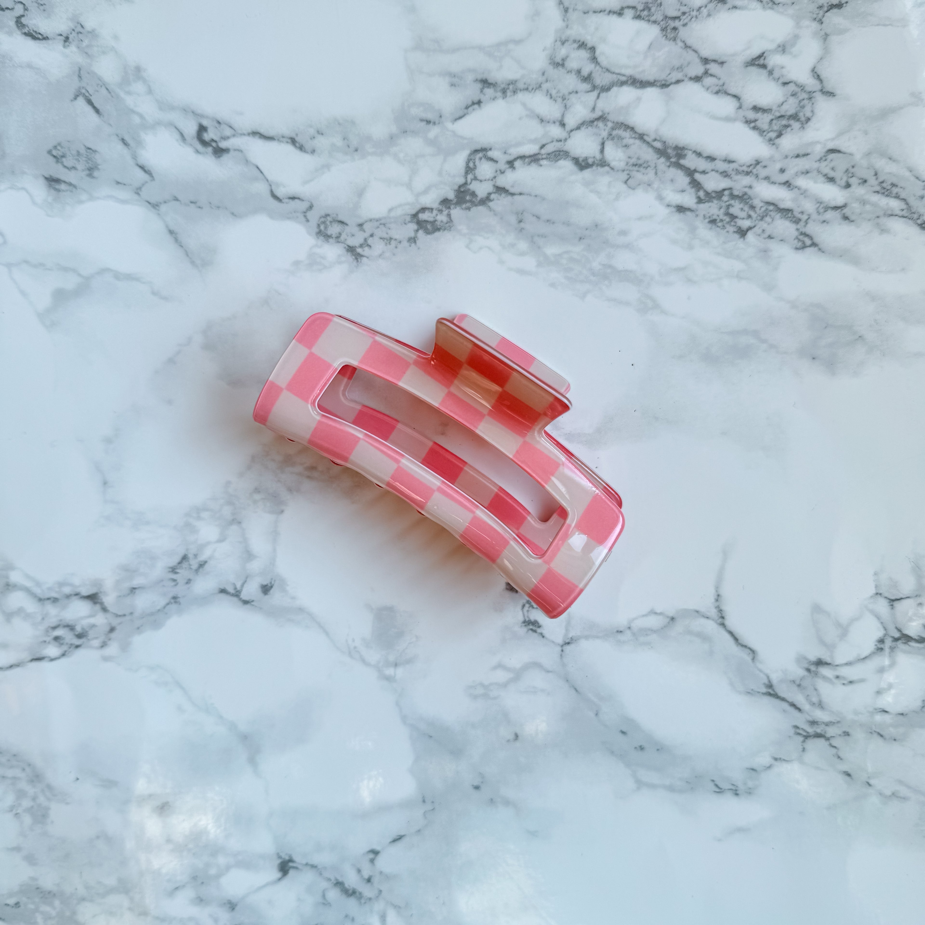 Pink Checkered Flag Claw Clip