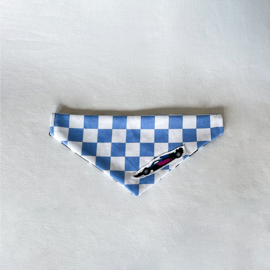 PRE-ORDER: Racing Pet Over the Collar Bandana - Black & Blue Checkered