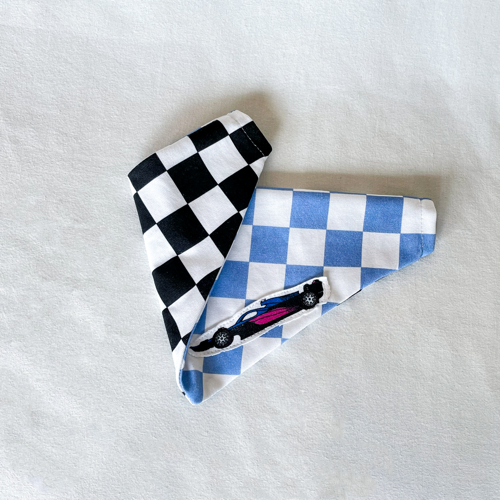 PRE-ORDER: Racing Pet Over the Collar Bandana - Black & Blue Checkered