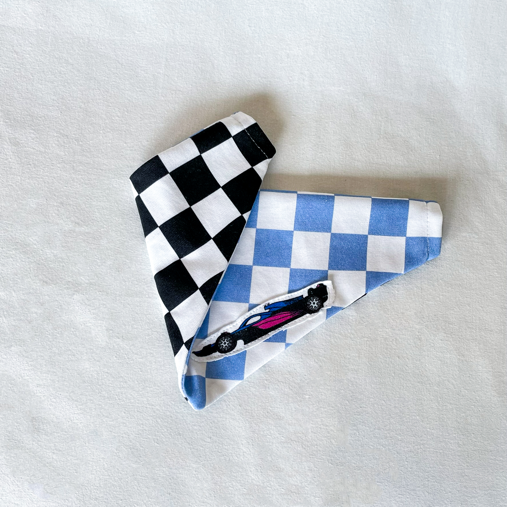 PRE-ORDER: Racing Pet Over the Collar Bandana - Black & Blue Checkered