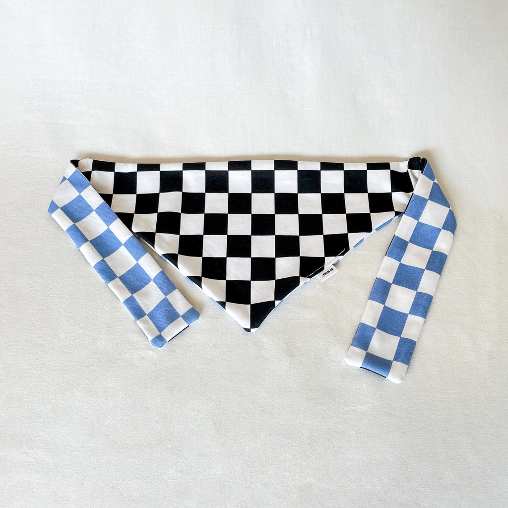 PRE-ORDER: Racing Pet Tie on Bandana - Black & Blue Checkered