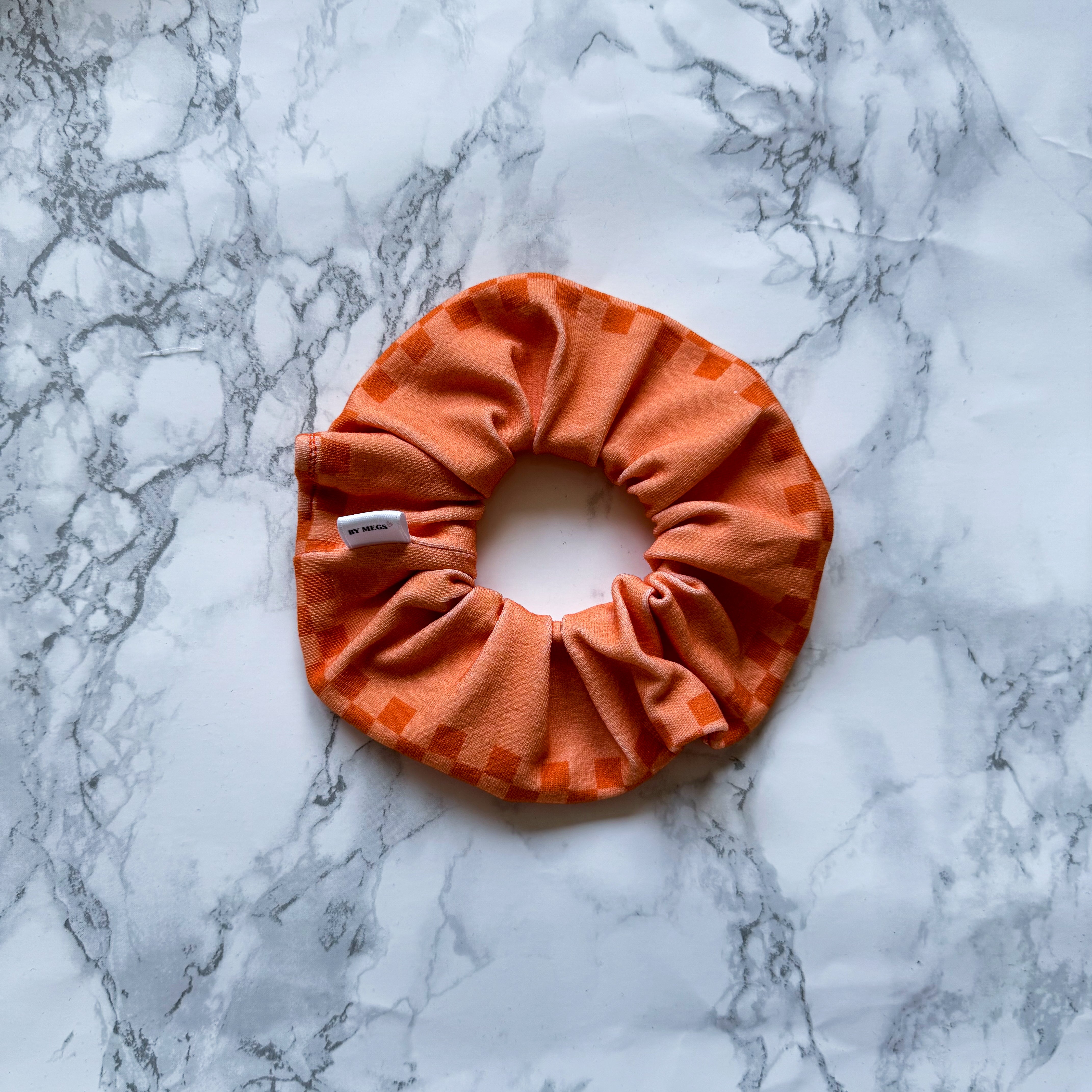 PRE-ORDER: Racing Scrunchie: Check Border Orange – By Megs
