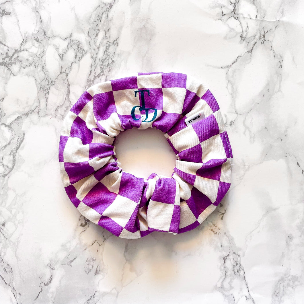 Racing Scrunchie: 'TCD' Purple Checkered