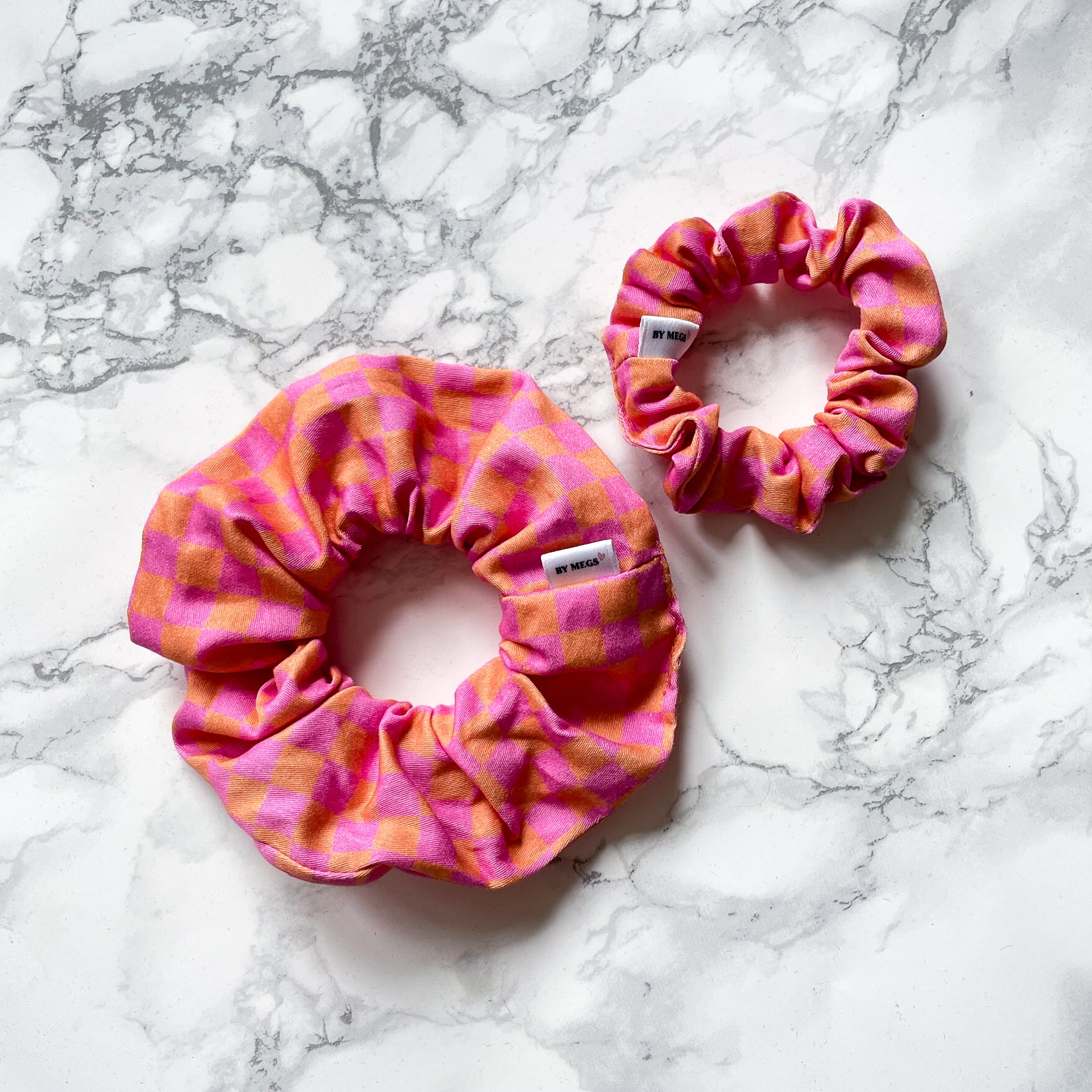 Racing Scrunchie: Checkered Flag Pink & Orange