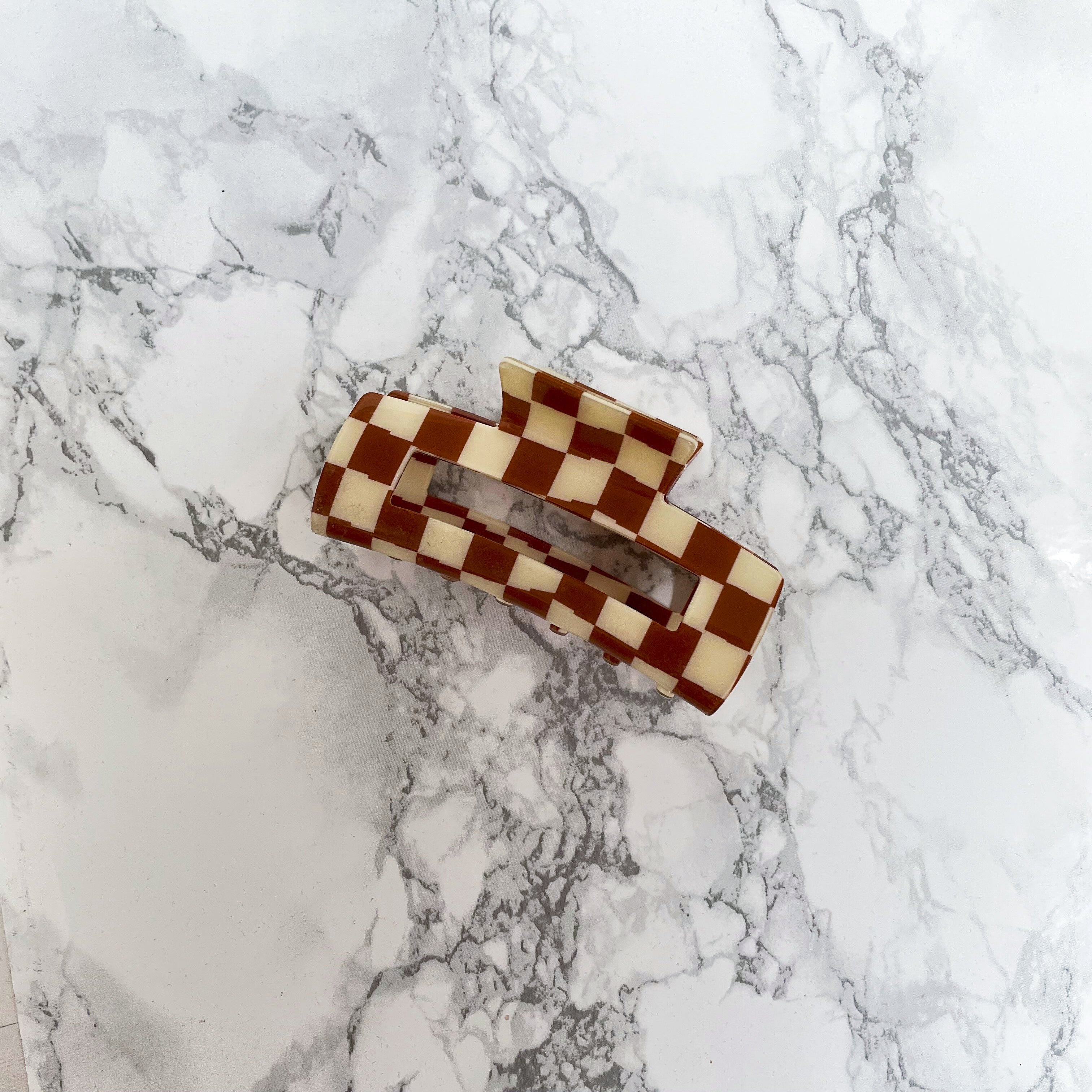 Checkered Flag Brown Claw Clip