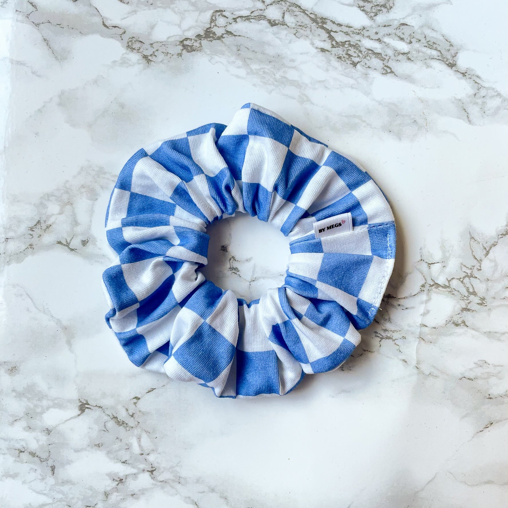 Racing Scrunchie: Checkered Flag Blue