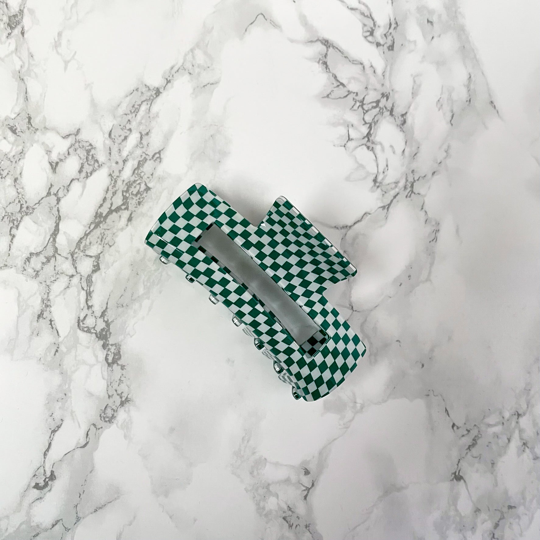 Checkered Flag Dark Green Claw Clip